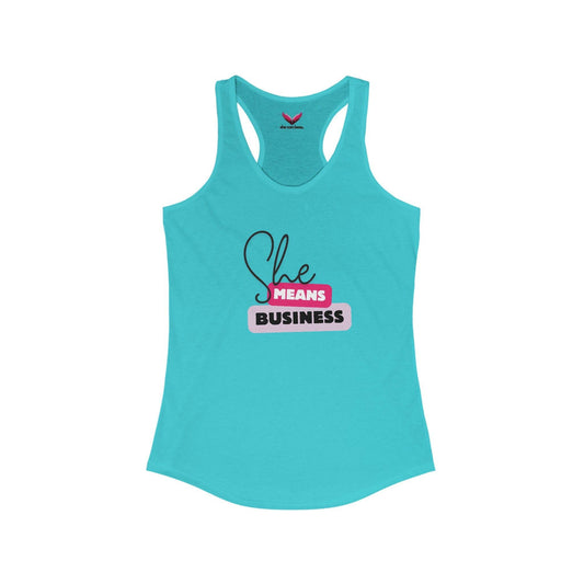 She Means Business Racerback Tank - Black Letters - SheCanBoss