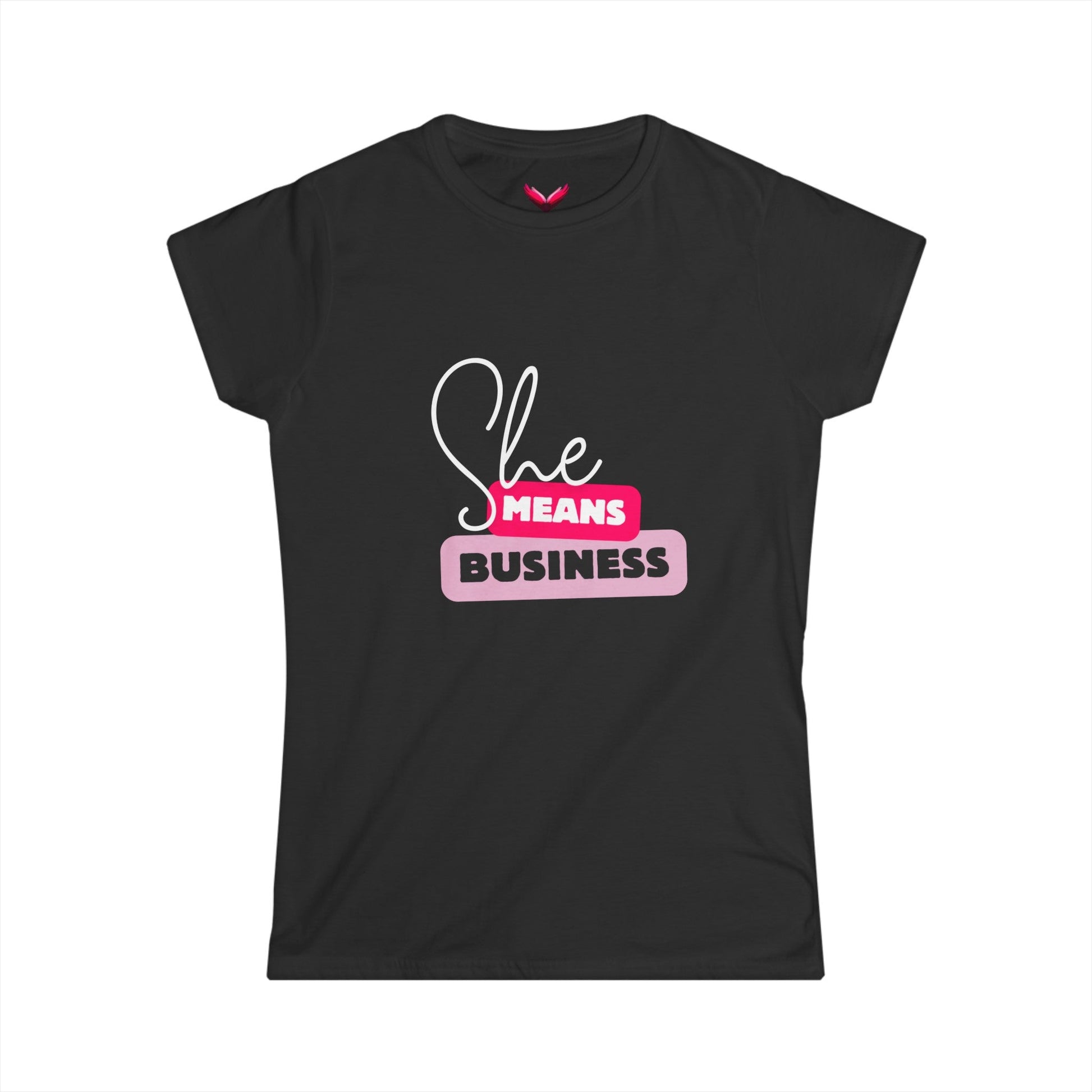 She Means Business Women's Softstyle Tee - White Letters - SheCanBoss