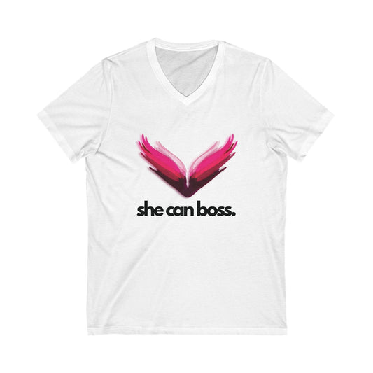 SheCanBoss Jersey Short Sleeve V-Neck Tee - SheCanBoss